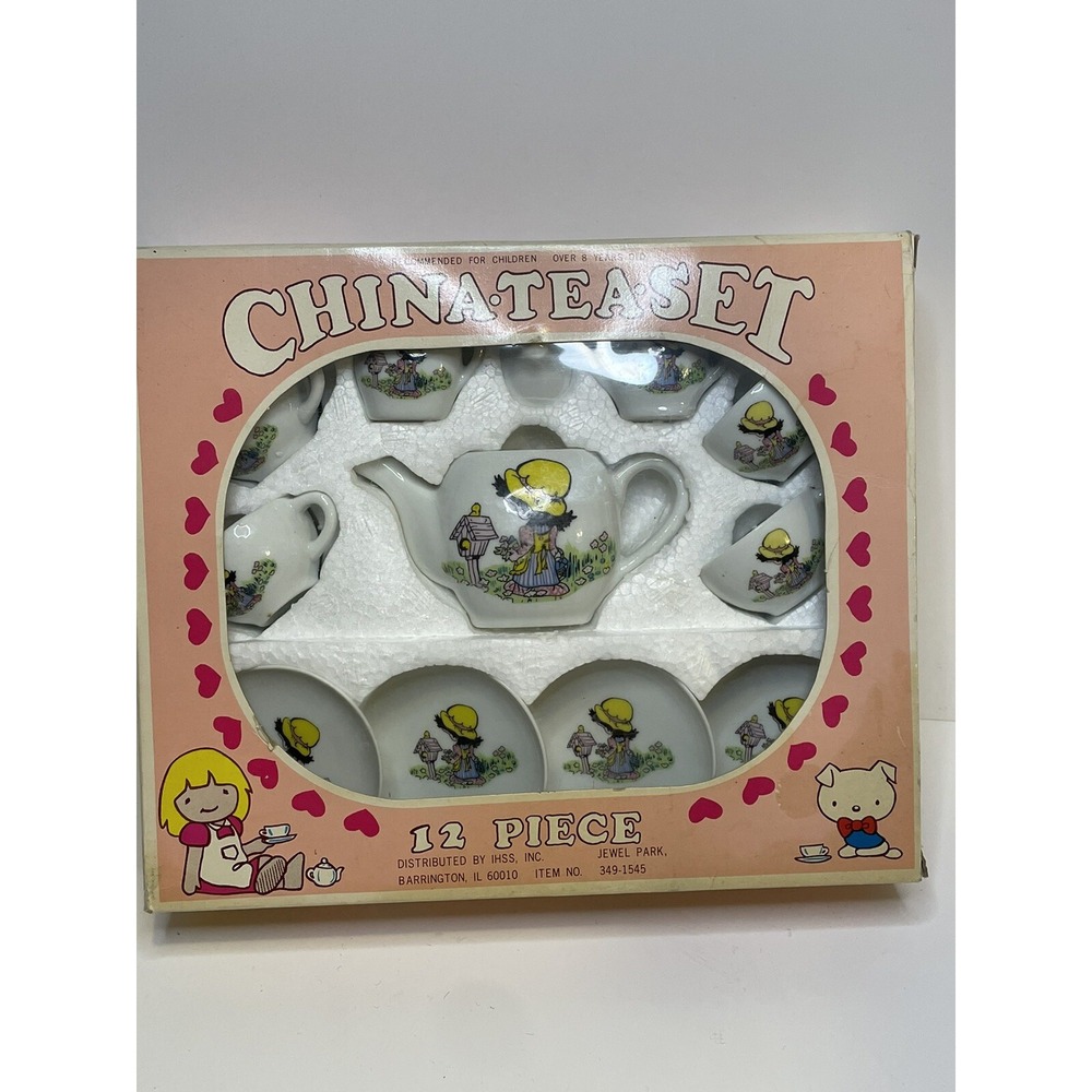 Vintage 12 Piece China Tea Set for Kids Adorable Girl‎ Design